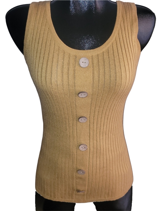 CHARLIE B Tops - Charlie B Golden Yellow Ribbed Knit Faux Button-Front Tank Top Size S